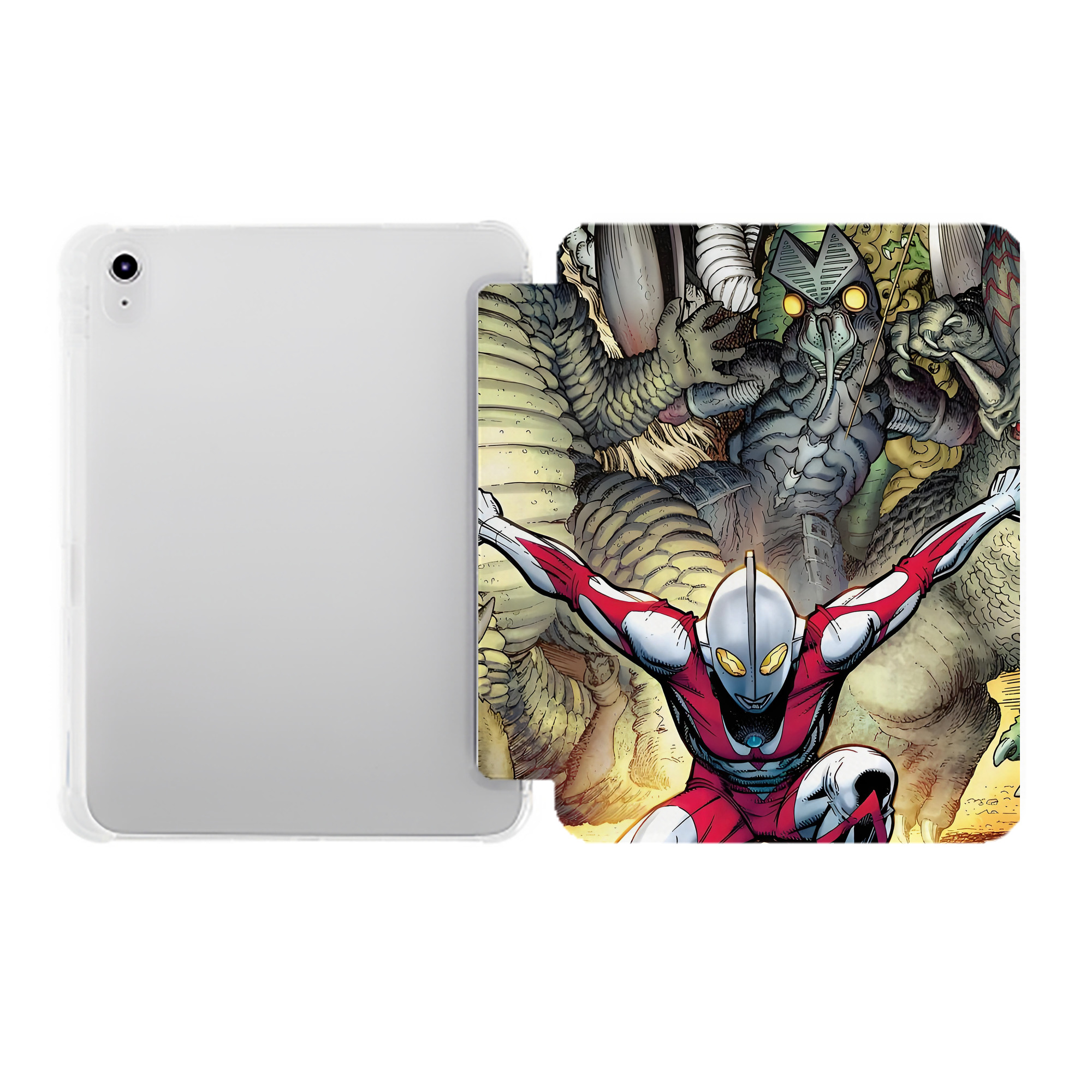 （画像用） ウルトラマン Ultraman IPad ケース ペン収納付き 三つ折りスタンド PUレザー×シリコン 対応機種9.5/10.5/10.9インチ